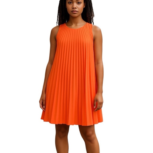 NWT Banana Republic 4 Colorful Orange Sleeveless Pleated Summer Dress Party - Picture 1 of 10